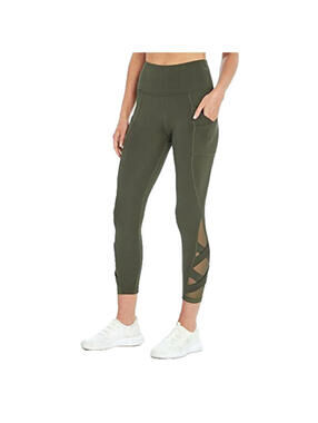 Bally Total Fitness Thyme Green Exhale Mid-Calf Pocket Leggings Compression S